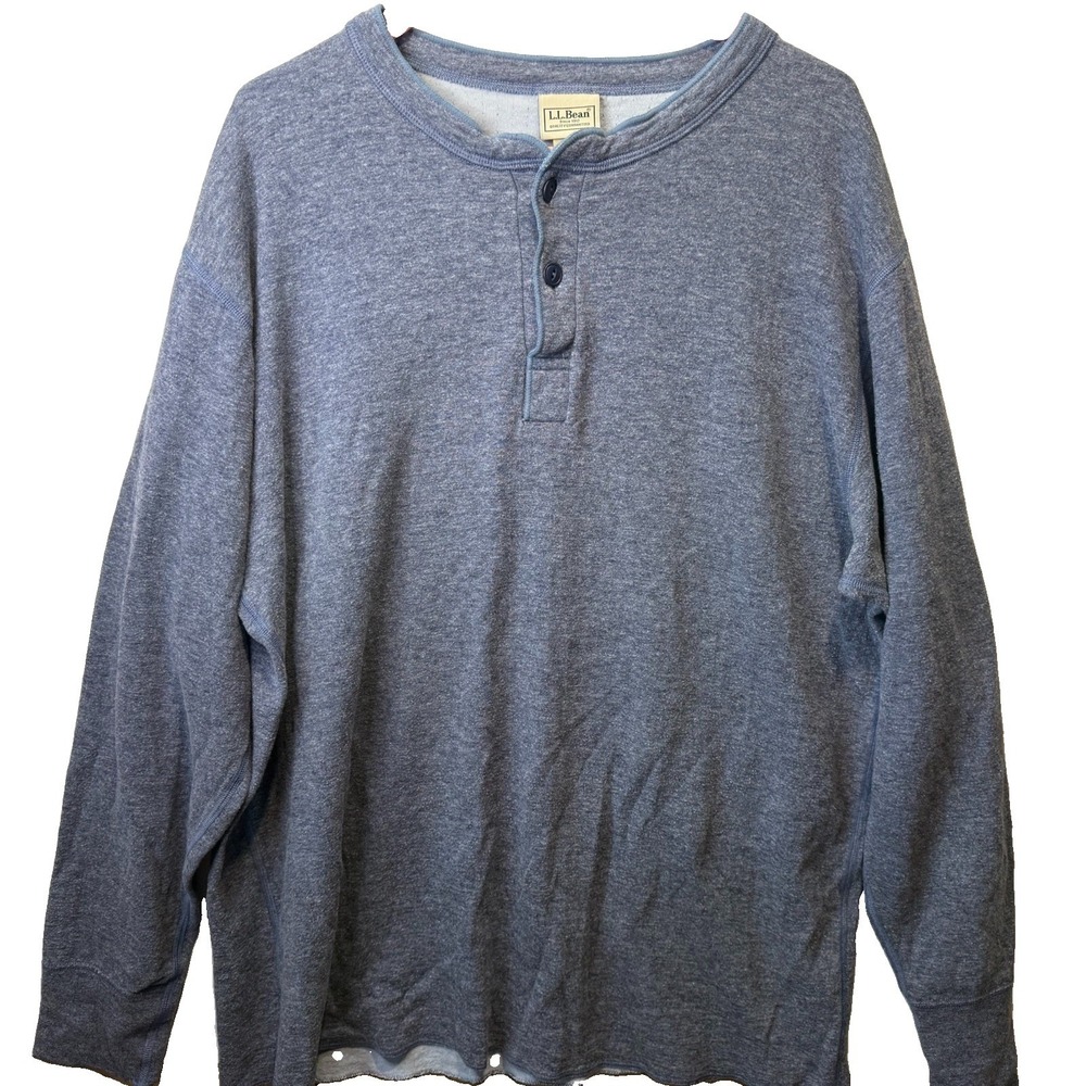 L.L. Bean River Driver Shirt Mens Size L Reg Blue Henley Wool Base Layer Cotton - Picture 2 of 9